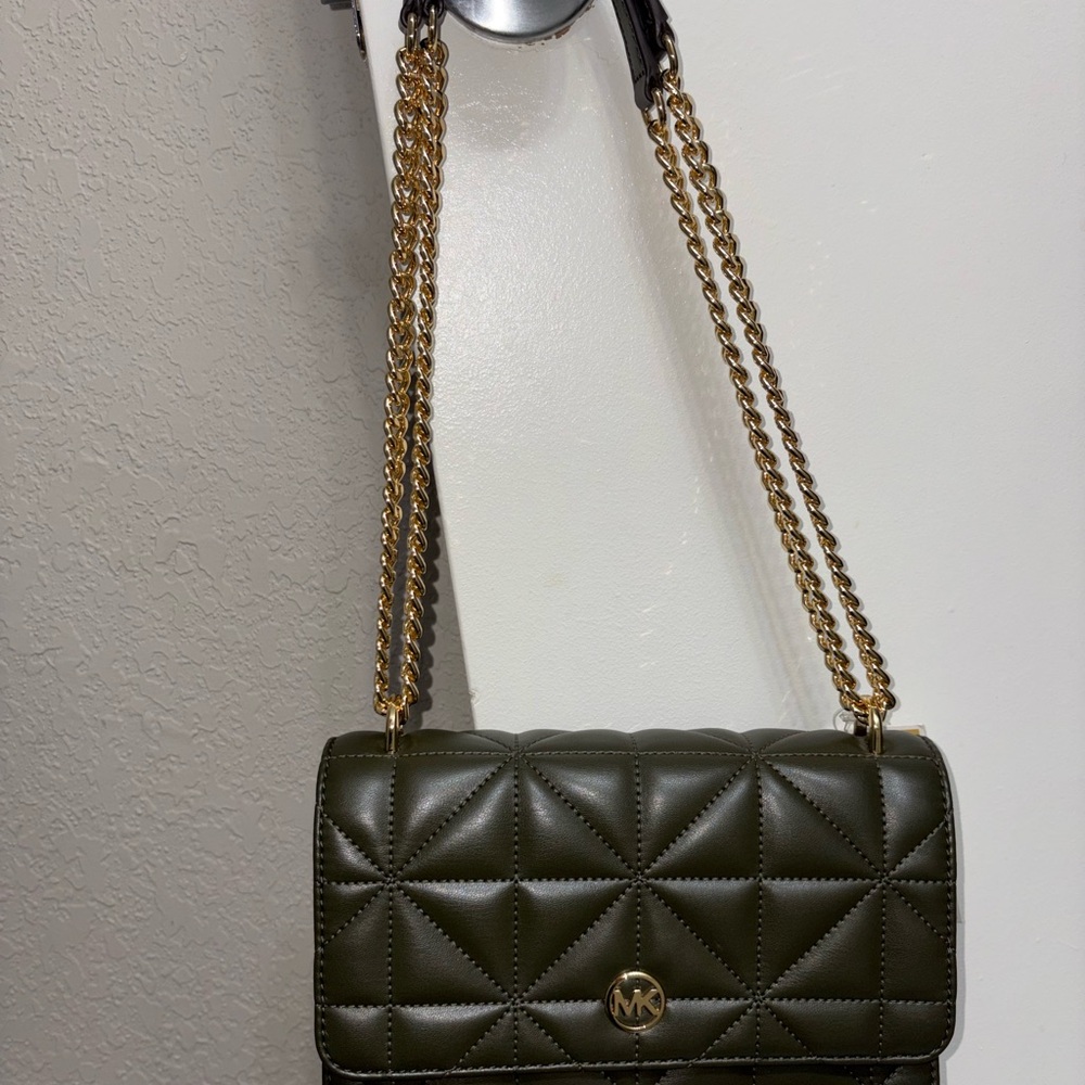 Michael Kors Dark Green Quilted Shoulder Bag with Gold Chain MSRP $358 - Picture 6 of 8